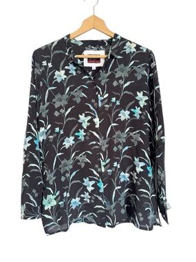 Johnny Was Biya Zabi Silk Floral Button Front Long Sleeve Top size S